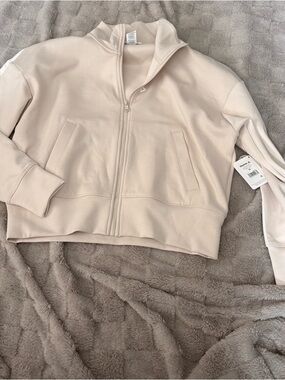 Reebok Women's Light Beige Full-Zip Jacket XS Oversized